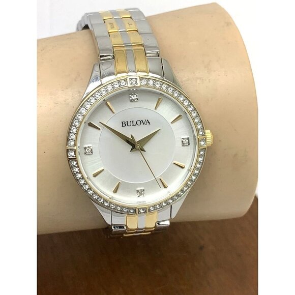 Bulova Women's Watch 98L273 Mother of Pearl Dial Two Tone Steel Gemmed 32mm - Picture 11 of 14